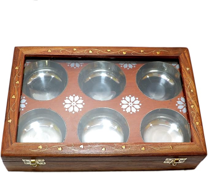 Wooden Spice Box Multipurpose Utility Table Top Glass Top Masala Dabba - Image 7