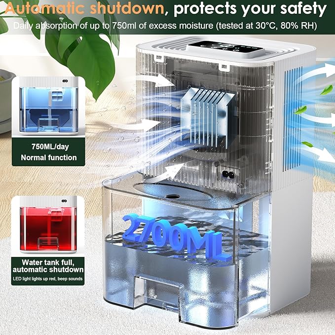 Portable Home Dehumidifier for Basements Bathroom Bedroom|91 OZ Tank|900 sq.ft - Image 5