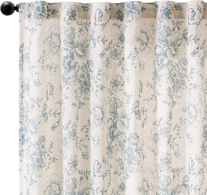 jinchan Linen Blend Curtain Floral Curtains - Image 8