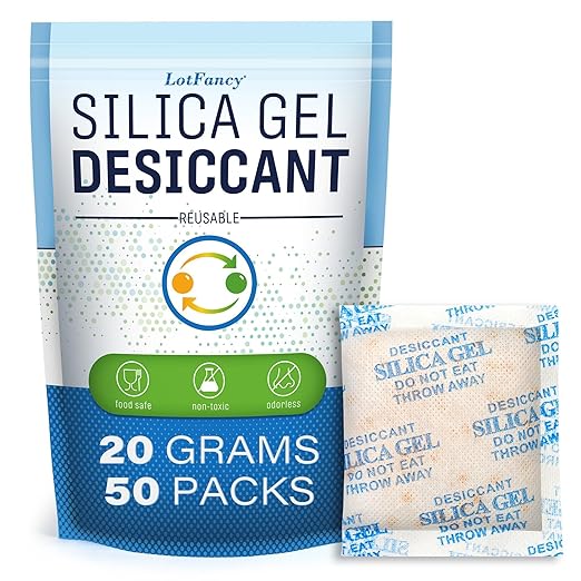 LotFancy Silica Gel Desiccant Packets, 20 Gram 50 Packs, Rechargeable Desiccant by LotFancy