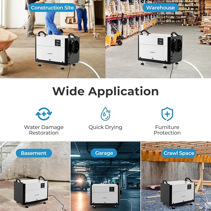 COSTWAY 124 PPD Commercial Dehumidifier, 1300 Sq.Ft Crawl Space Dehumidifier - Image 6