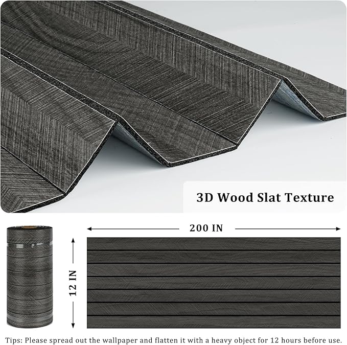 Grey/Black 3D Wood Panels for Wall Decor 200"x12" Peel and Stick Faux Wood Wall - Image 3