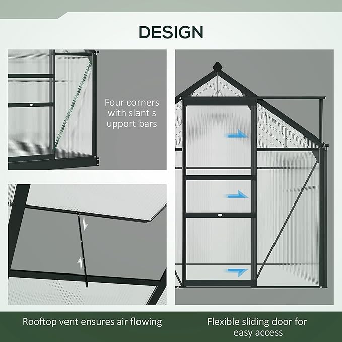 Outsunny 6' x 10' Greenhouse for Outdoors, Polycarbonate Greenhouse - Image 3