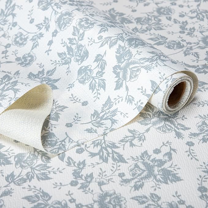 RAY STAR Shelf Liner, Non Adhesive Silver Floral Kitchen Cabinet Liner by RAYSTAR