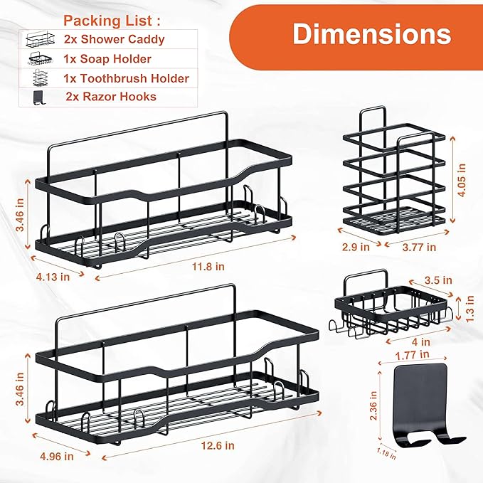 Shower Caddy Bathroom Shelves, The Athena Silken 4 Set, 40LB Capacity, Adhesive - Image 4