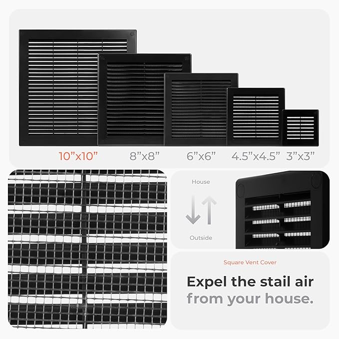12" x 12" Square Air Vent Cover – Black Plastic Vent Deflector - Image 4