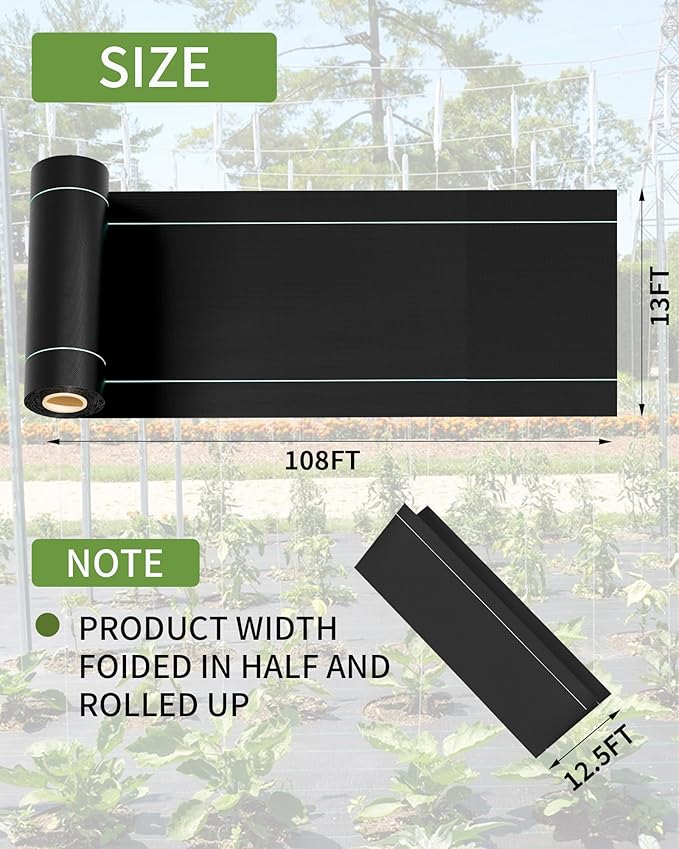 13ftx108ft Weed Barrier Landscape Fabric Heavy Duty, Premiun 5OZ Garden - Image 2