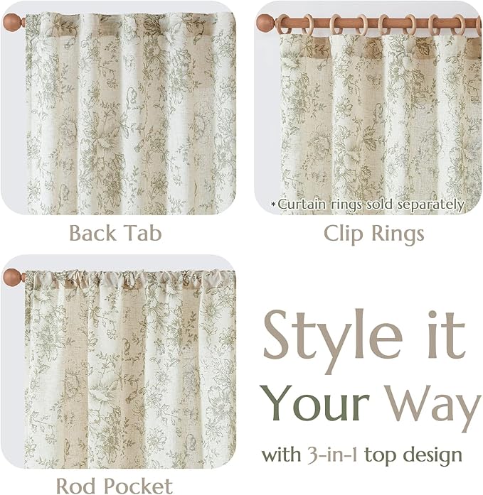 jinchan Linen Floral Curtains Extra Wide - Image 4