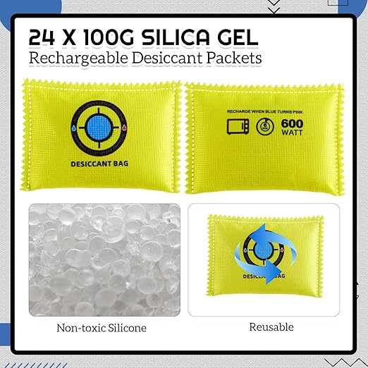 Lounsweer 24 Pack Rechargeable Silica Gel Desiccant Packets, Reusable Moisture - Image 2