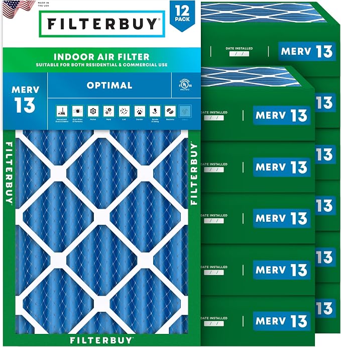 Filterbuy 12x24x4 Air Filter MERV 13 Optimal Smoke & Allergy Defense, by Filterbuy