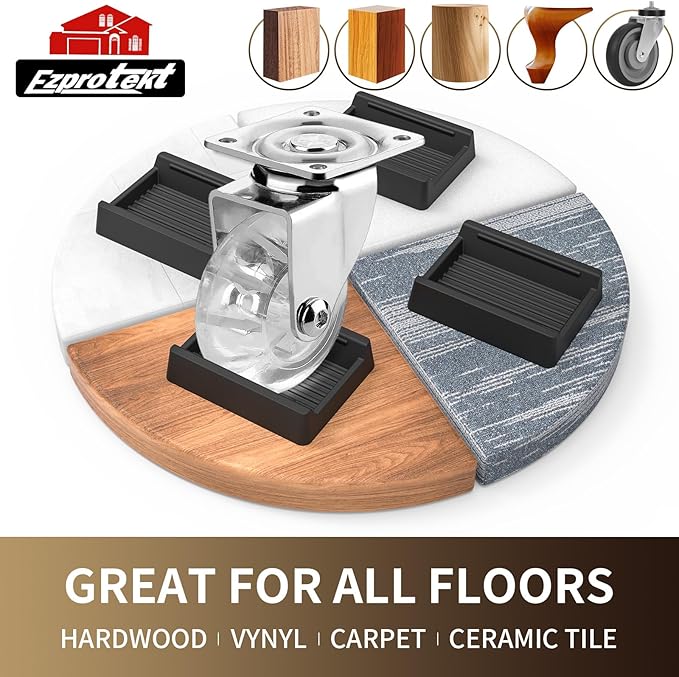 Ezprotekt Rectangle Rubber Caster Cups, 2.9" x 2.3" Anti-Slip Furniture Gripper - Image 3