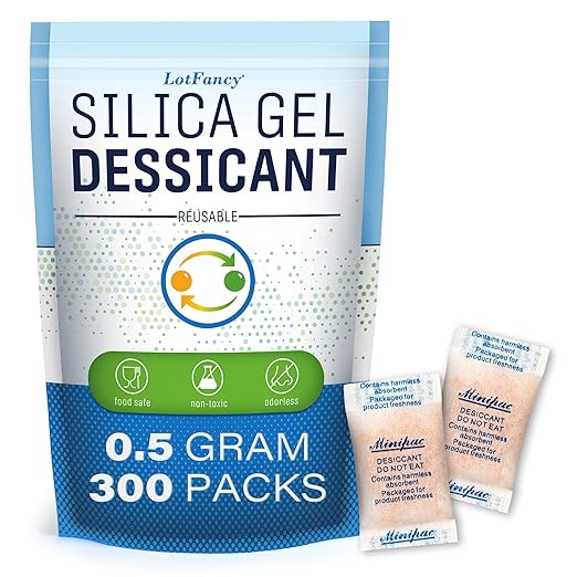 LotFancy Silica Gel Packets, 300 Packs 0.5 Gram, Indicating Desiccant by LotFancy
