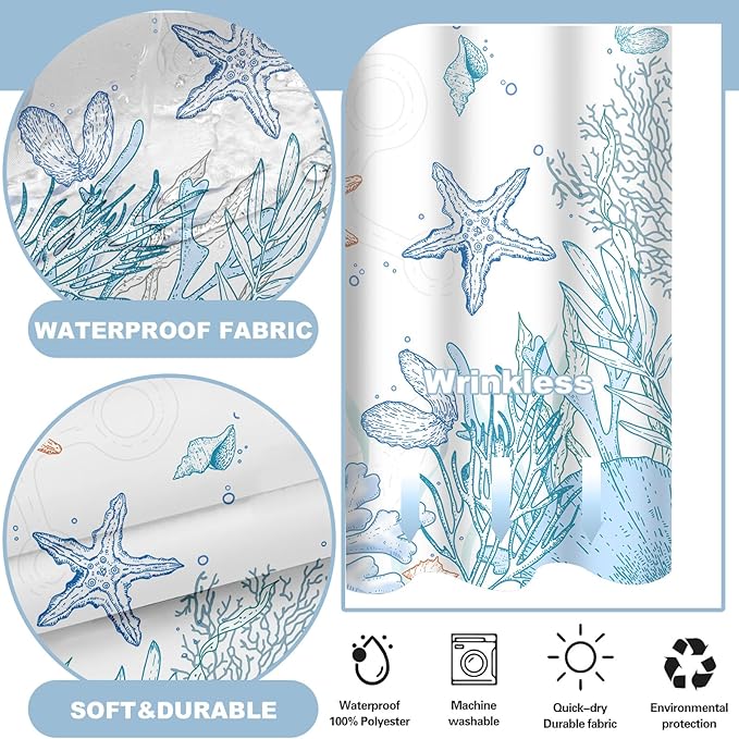 Extra Long No Hook Shower Curtain - Image 3