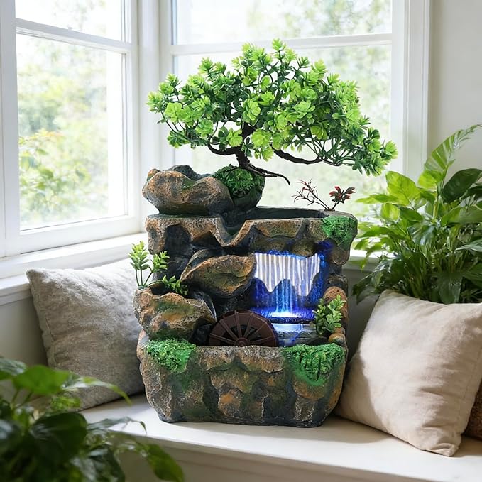 11.81" Tabletop Rockery Fountain Indoor Waterfall Bonsai Desktop Mini Rockery - Image 8