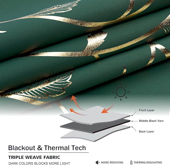 BUHUA Gold Blackout Curtains 72 Inches Length - Image 5