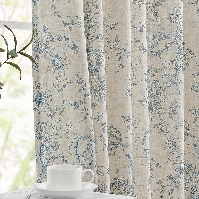 jinchan Lined Linen Blend Curtain Floral Curtains - Image 8