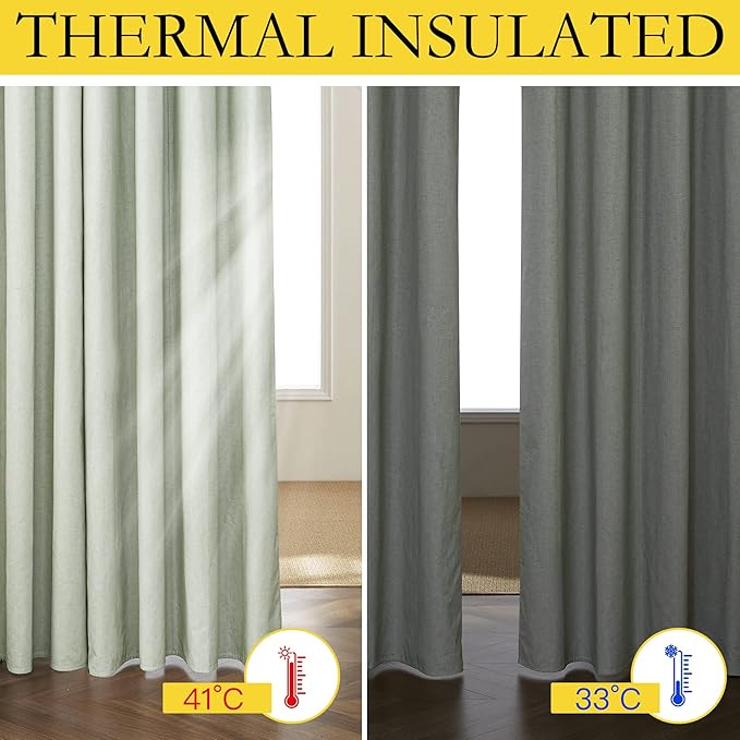NICETOWN Full Blackout Sage Green Linen Curtains 102 inches Length - Image 4