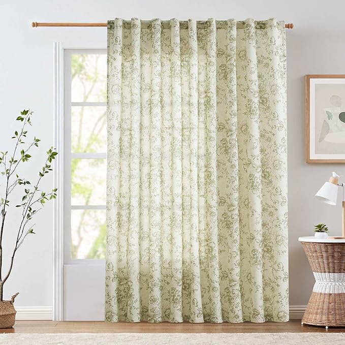 jinchan Linen Floral Curtains Extra Wide by JINCHAN