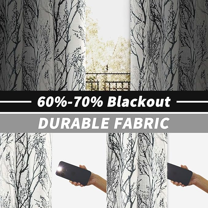 DriftAway Linen Printed Blackout Curtains Tree Branch Pattern Double Layer 84 - Image 2