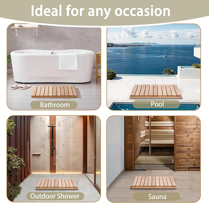 bingaai Cedar Wood Bath Mat 21"×21" Square, Cedar Wooden Bath Mats, Wood Shower - Image 5