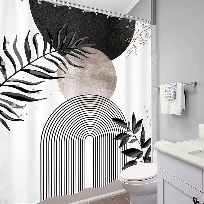 Black Grey Boho Shower Curtain 60Wx72H Bohemian Mid Century Modern Abstract - Image 4