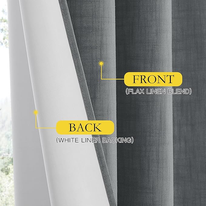 NICETOWN 100% Blackout Linen Texture Curtains 84 inches Long, Dove Grey - Image 5