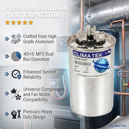 ClimaTek 45 + 5 MFD 370/440 Volt Dual Run Capacitor CAP99-4554R | 45/5 VAC | - Image 5