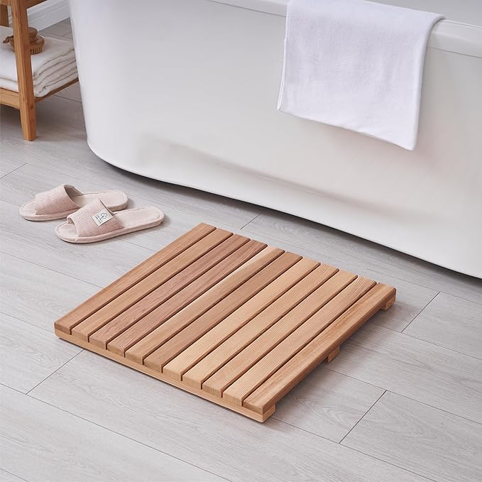 bingaai Cedar Wood Bath Mat 21"×21" Square, Cedar Wooden Bath Mats, Wood Shower - Image 6