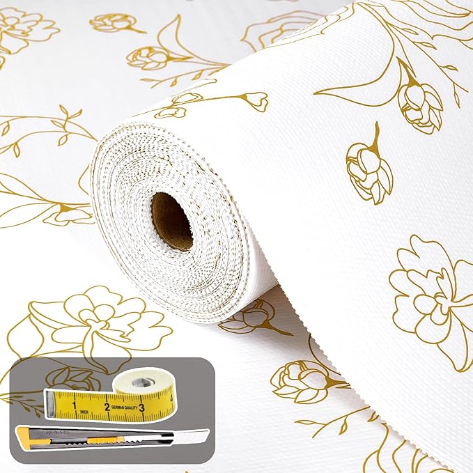 Shelf Liners for Kitchen Cabinets Non Adhesive Drawer Liner 23.6in x 20FT Gold by Oneoftheworld
