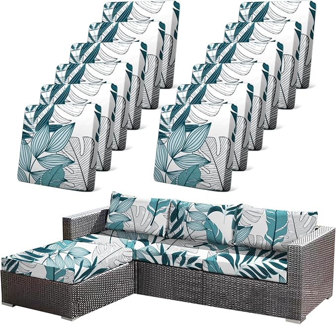12Pcs Stretch Patio Cushion Cover Outdoor Cushion Cover Replacement Slipcovers by CALBODE