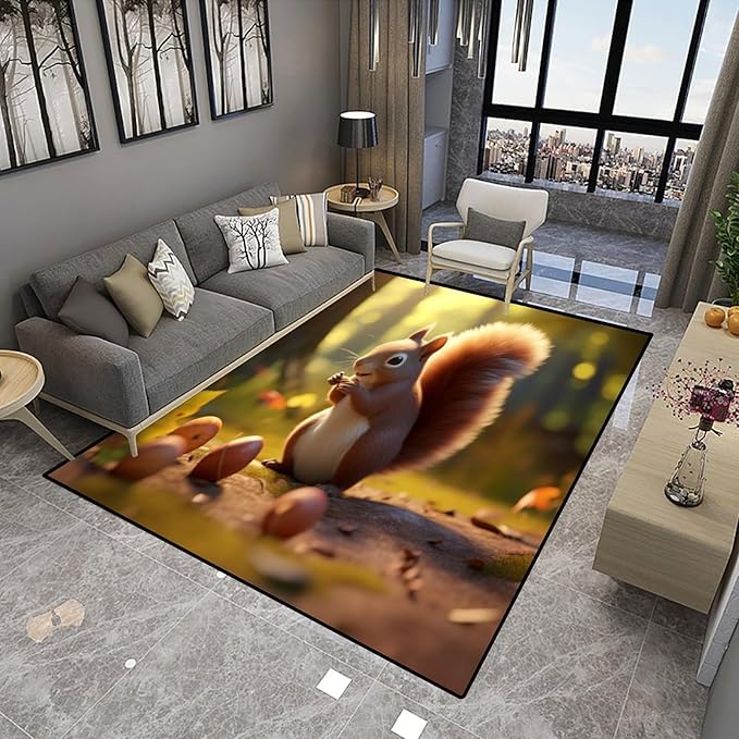 Rug, Squirrel in The Sun Pattern Printing Anti-Slip Backing Area Rugs Stain - Image 4