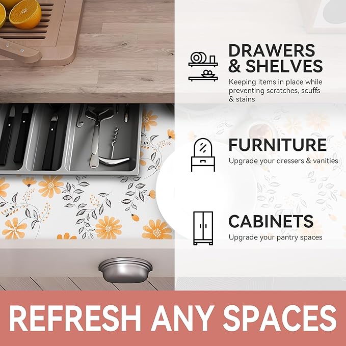 RAY STAR Shelf Liner, Non Adhesive Daisy Floral Printed Cabinet Liner - Image 6