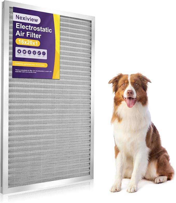 16x20x1 Furnace Filter-MERV8, Washable & Reusable Electrostatic Air Filter by Nexiview