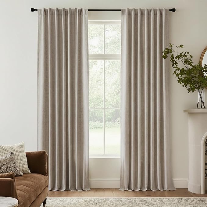RYB HOME 100% Blackout Linen Curtains 102 Inch Long, Thermal Insulated Privacy by RYBHOME