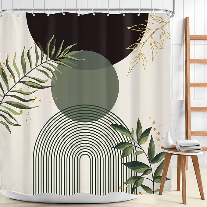 Dark Green Boho Shower Curtain 72Wx84H Extra Long Black Green Modern Bohemian - Image 2