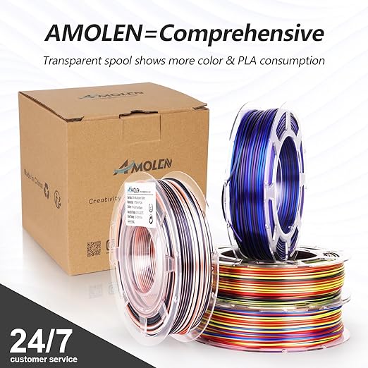 AMOLEN Silk PLA 3D Printer Filament Bundle, Shiny Multicolor Rainbow PLA - Image 5