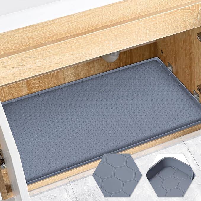 Waterproof Under Sink Mat 28" x 19", Silicone Cabinet Liner, Rubber Protector by FORWOS