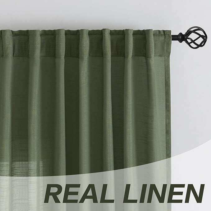 Olive Linen Back Tab Curtains 102 Inches Long 2 Panels Set - Image 7