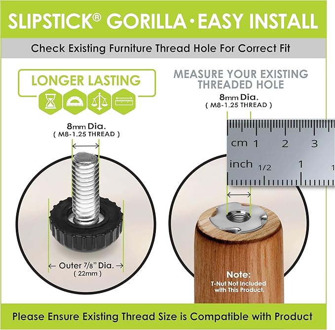 Slipstick Gorilla Outdoor Adjustable Furniture Levelers Weatherproof Screw in - Image 3