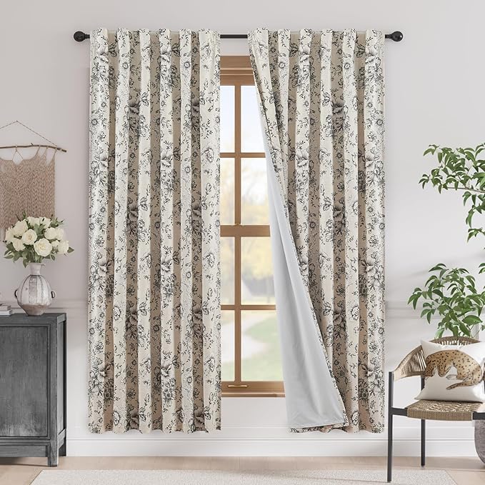 jinchan Blackout Linen Blend Curtain Floral Blackout Curtains by JINCHAN
