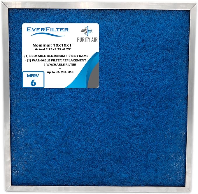 10x10x1 Air Filter MERV 6 Washable Air Filter Media, AC Furnace Filter by PurityAir