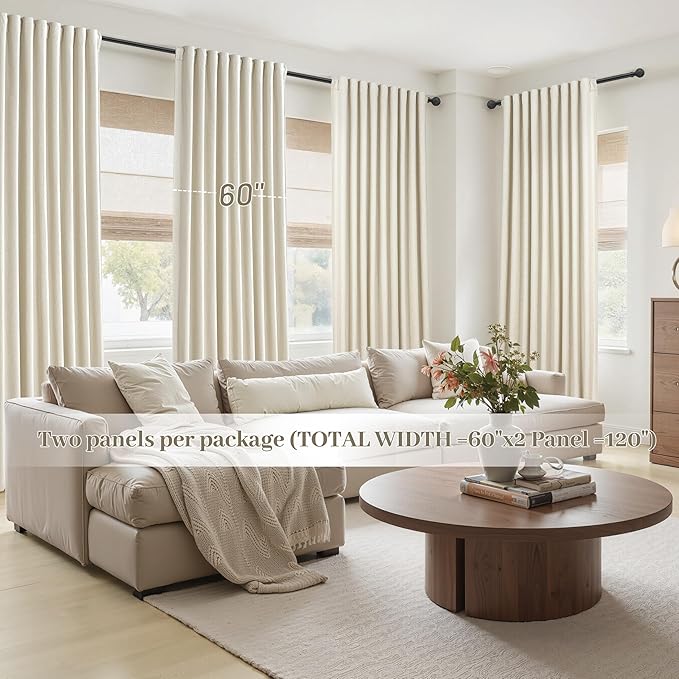 Warm Cream Blackout Curtains 60 Inches Extra Wide Linen 90 Inch Length - Image 6