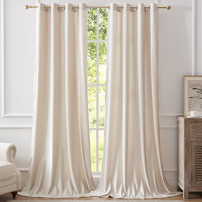 BULBUL Ivory Cream Velvet Curtains 102 inches: Luxury Elegant Living Room by ModernShinyVelvetCurtains