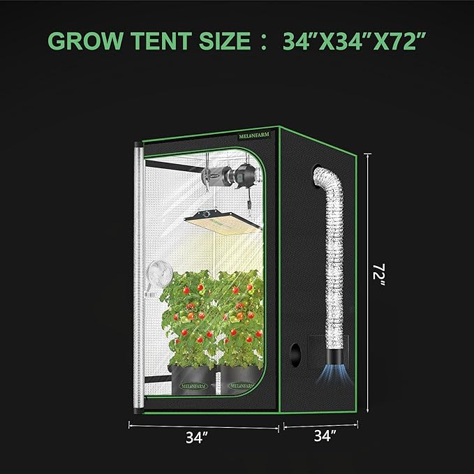MELONFARM 34"x34"x72" Grow Tent, Double Transparent Viewing Door Indoor Grow - Image 7