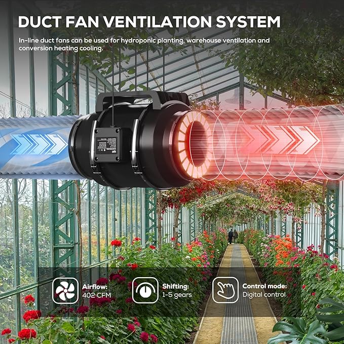 Inline Duct Fan 6 Inch 402 CFM Ventilation Exhaust Fan - Image 3