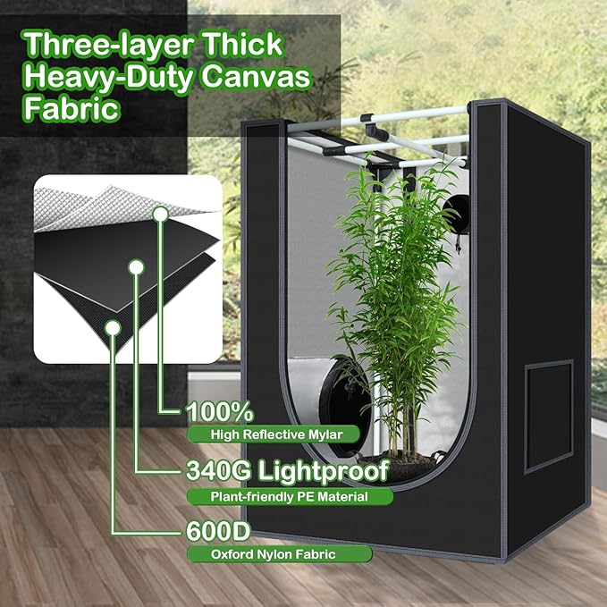 2x2 Grow Tent 24"x24"x36" Grow Tents 600D Mylar Hydroponic Indoor Plants - Image 5