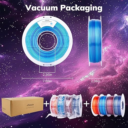 AMOLEN Silk Shiny Gradient PLA 4KG 3D Printer Filament Bundle, Sparkle Gradient - Image 6