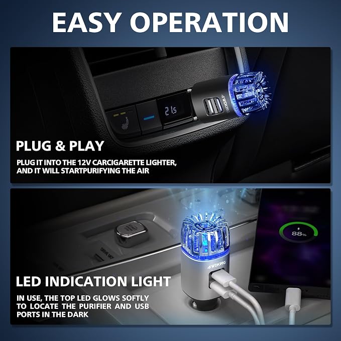 4WDKING Car Air Purifier Ionizer, 12V Plug-in Car Air Freshener Gadgets - Image 4