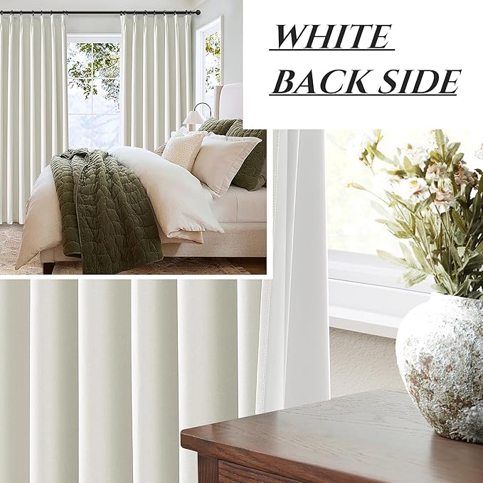 Beige White Linen Full Blackout Curtains 84 Inches Long, Viral Pinch Pleated - Image 6