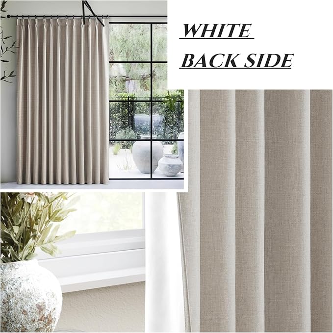 Primitive Curtain 112 Inch Long 2 Panels Burg, Pinch Pleated Cream Linen - Image 7